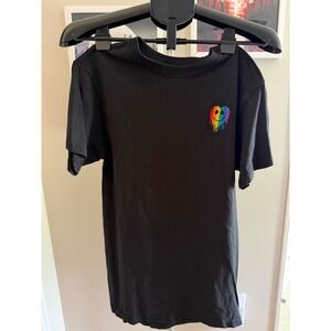 M&O Gold Black T-Shirt Rainbow Drip Heart Smiley Face Embroidered Small